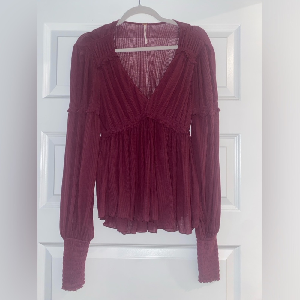 Free People Women’s Day Dreaming Wine V-Neck Blouse - Small